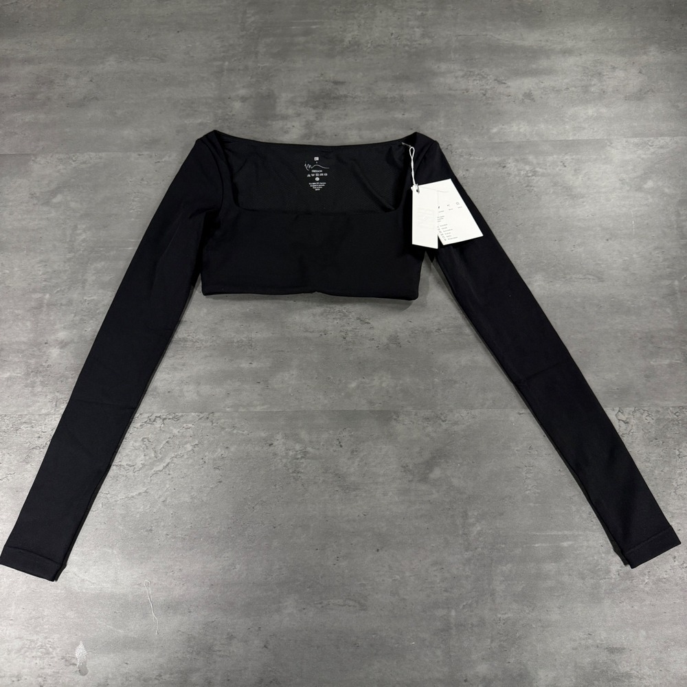 CSB Crop Top Womens XS Freedom Scoop Black Long Sleeve Square Neck NEW